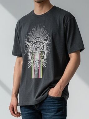 American Apparel Psychedelic Tiger Charcoal Tee